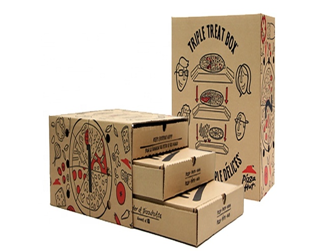 Custom Biodegradable 3-Layer Brown Kraft & Corrugated Paper Pizza Boxes with Matt Lamination Recyclable Folder Style