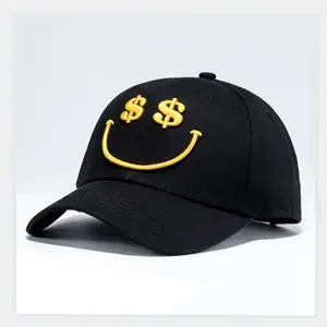 adult black 3D smile face embroidery sport cap
