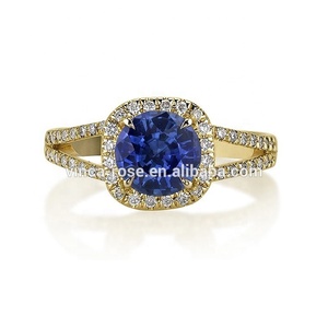 <span class=keywords><strong>Tanzanite</strong></span> bijoux bague de fiançailles de mariage 18k or jaune modèles pour femme avec pierre bleue - Product Image 4