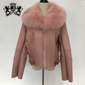 Girls Short Fur Coat Double Faced <strong>Real</strong> fox Fur Collars Coat Sheepskin <strong>Leather</strong> <strong>Jacket</strong> - Product Image 1
