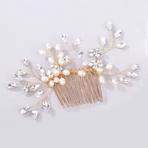 El yapımı Düğün saç tokası Pin Inci Tarak Rhinestone Barrette Çiçek Kadın Saç Takı