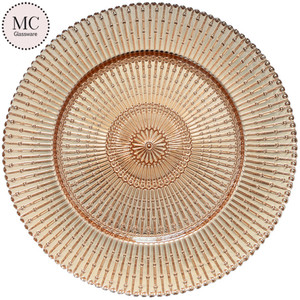 Piatto di Presentazione in Vetro Trasparente di Lusso da 13 Pollici con Bordo Dorato, <span class=keywords><strong>Sottopiatti</strong></span> Rotondi per Matrimoni, Eventi, Cene e Decorazioni da Tavola a Noleggio - Product Image 5