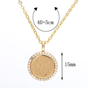 18k Gold Zirconia Paved <strong>Coin</strong> Disc Custom Monogram Letter <strong>Necklace</strong> - Product Image 2