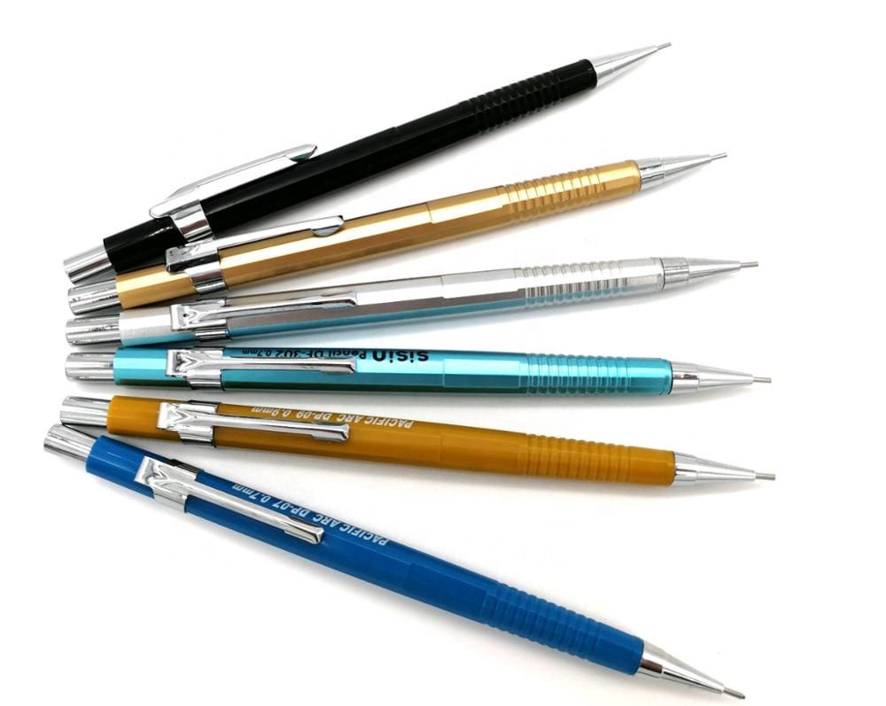 Металлический механический карандаш многоугольной формы с верхним ластиком внутри