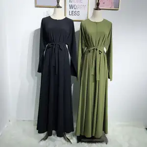 母乳育児のための新しいソフトクレープイスラム教徒の女性プレーンアバヤシンプルなスタイルのドレス