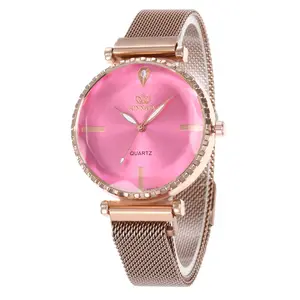 WJ-8557 간단한 매력적인 여러 가지 빛깔의 세련된 숙녀 손목 시계 스테인레스 스틸 그물 벨트 패션 인기있는 석영 여성 시계