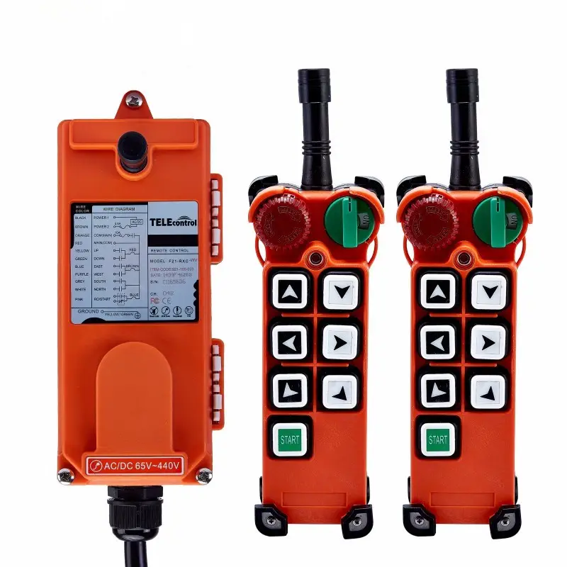 Kontrol jarak jauh derek industri F21-E2 2 pemancar ke 1 penerima kontrol radio nirkabel UHF 18-65v atau 65-440V