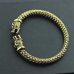 Pulseira de prata/dourada, antiguidade, lobo, cabeça, pulseira, punk, estilo viking, joias para homens, pulseira