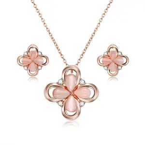 Ensemble de bijoux en plaqué or pour femmes, opale rose, à la mode, vente en gros, NS8039571