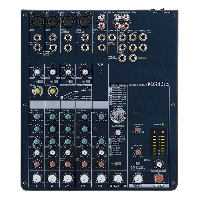 Consola de mezcla de 8 canales, mezclador estéreo con efectos digitales MG82CX