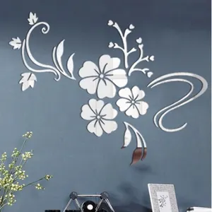 Stiker Dinding Cermin Akrilik Bunga Perekat Dekorasi Rumah