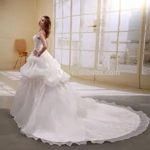 एक लाइन साटन/Organza Strapless मोती मनके लंबी राह गाउन शादी की पोशाक गेंद गाउन ब्राइडल गाउन