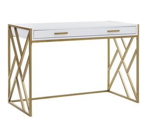 Mesa de lujo con diseño moderno y contemporáneo, consola superior de metal dorado y blanco, con cajón, vestíbulo, muebles - Product Image 1