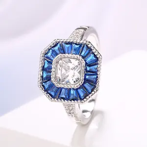Zhefan jewelry-Anillo de zafiro azul y piedra para mujer, joya de zafiro blanco