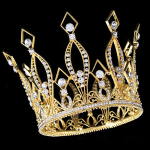 Corona Tiara Barocca Grande in Zirconia Dorata per Concorsi di Bellezza - Product Image 3