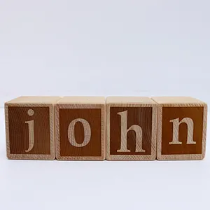 Laser Engraved Personalized Beech Wooden Name Blocks,2inch Wood Alphabet Block