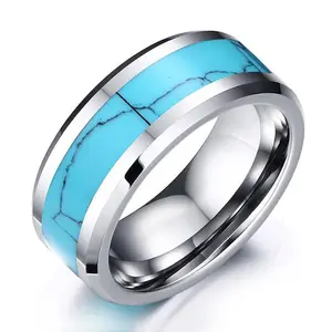 Cincin Pernikahan Tungsten Modis Bertatah Cincin Tungsten Pirus Perhiasan Cincin