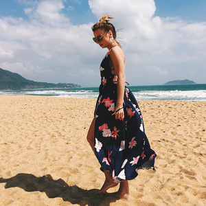 <span class=keywords><strong>Longue</strong></span> <span class=keywords><strong>robe</strong></span> de plage, vêtement vintage, imprimé Floral, tenue d'été à bandes, col en V, <span class=keywords><strong>dos</strong></span> <span class=keywords><strong>nu</strong></span> Sexy - Product Image 4