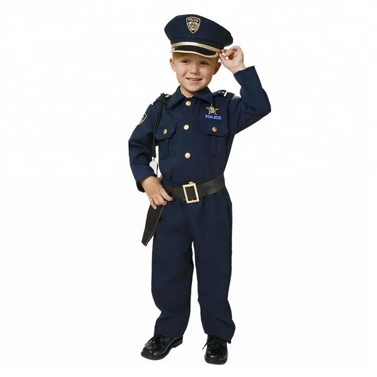 Traje de cosplay de halloween de meninos, uniforme de polícia personalizada fantasia
