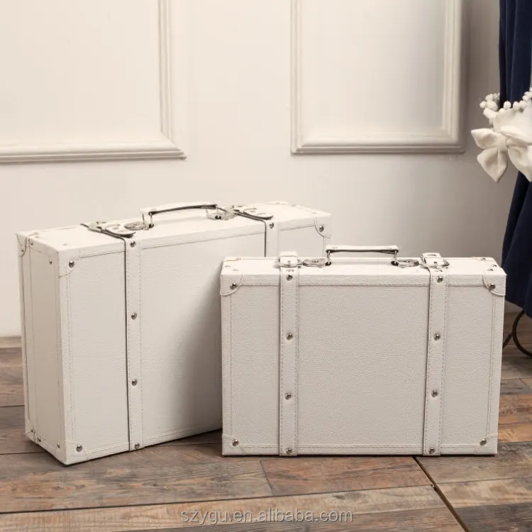 Faux valigia di cuoio 2 pezzi set MDF bianco stile vintage bagagli in magazzino pronto per la spedizione