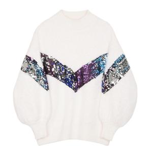 Designer Women's Winter <strong>Long</strong> <strong>Sleeve</strong> Knit <strong>Top</strong> Casual Knitted Wool Blended Sequined Sweater Shinny <strong>Sequins</strong> - Product Image 1