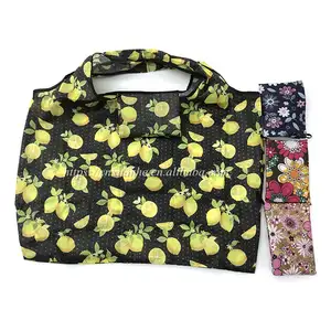 New eco LOGO custom tote bag polyester foldable floral reusable grocery shopping bag