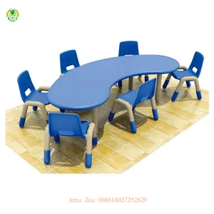 Vorschul möbel Sets Mond Tisch Bunte Kinder Kunststoff Tisch und Stühle für Kindergarten QX-193F