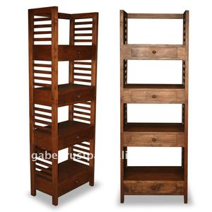 Estante de libros de madera maciza de teca antiguo elegante vitrina de sala de estar para muebles de hogar o cocina - Product Image 1