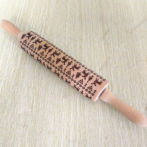 Outils de biscuits de <span class=keywords><strong>pain</strong></span> <span class=keywords><strong>d</strong></span>'épice de cuisine gaufrage laser rouleau à pâtisserie en bois à motifs de noël - Product Image 5