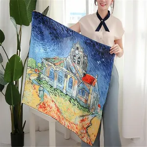 女性の女性の夏休みのための天然シルクスカーフソフトシャイニーエレガントピュアシルクスカーフショールの塗装