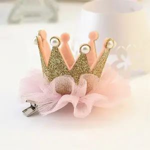 Factory Wholesale Cute Pearl Crown Hair Clip for Baby Girls