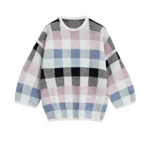 Retro Plaid Long Sleeve Knitwear Women's Autumn Hot Selling Casual Knit Womens Fall Plaid Sweaters Pullover