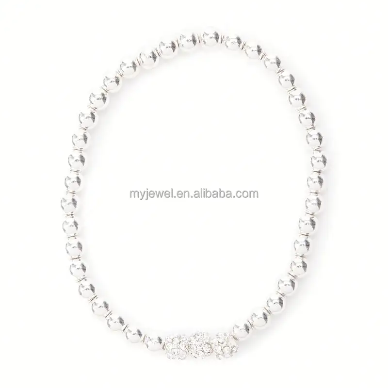 Metallic Beads Stretch Bracelet with Pave Rhinestone Balls bracelet stretch