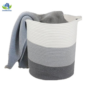 Braided Kidsroom Round Baby Laundry Woven Cotton Rope Storage Basket with Handle