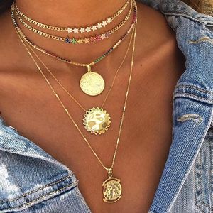 <span class=keywords><strong>Collana</strong></span> girocollo con stella a catena arcobaleno cz con ciondolo a moneta placcata in oro per natale - Product Image 1