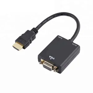 Kabel VGA Adaptor dengan 3.5 Mm Audio Berlapis Emas 1080 P Aktif HDMI untuk Adaptor VGA Video Converter Pria untuk Wanita dengan Micro USB
