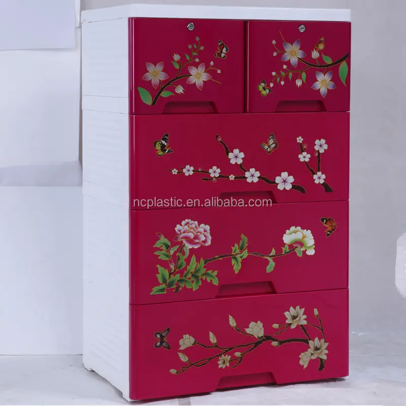 Oriental Furniture Chinese Flower Four Drawer Cabinet plastics parts
