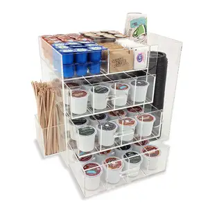 Rõ ràng acrylic cốc cà phê giấy và nắp tổ chức