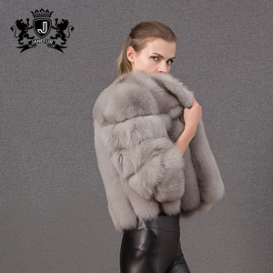 Giacca di <span class=keywords><strong>pelliccia</strong></span> invernale da donna corta personalizzata di lusso <span class=keywords><strong>marrone</strong></span> chiaro <span class=keywords><strong>pelliccia</strong></span> di volpe per le signore - Product Image 4