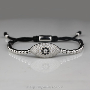 Joyería hecha a mano 925 Plata de Ley italiano pulsera mal de ojo brazalete de cuentas de metal pequeño para hombre - Product Image 3