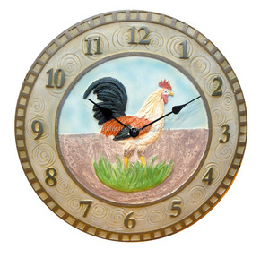 Horloge murale d'intérieur/extérieur de conception moderne de coq Matériel de polyrésine de quartz Style de jardin - Product Image 1
