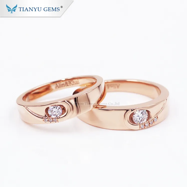 Tianyu ที่กำหนดเอง 14 K/18 k rose Gold หมั้นแหวนคนรักรอบ heart & arrow Moissanite เพชรคู่แต่งงานแหวน