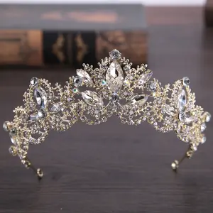 New Fashion Baroque Luxury Crystal AB Bridal Crown Tiaras Light Gold Diadem Tiaras for Women Bride Wedding Hair Accessories