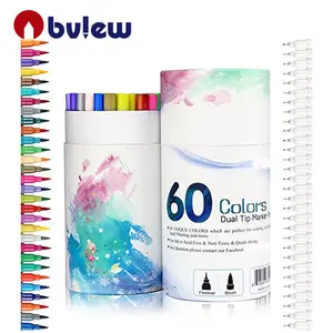 60 Dual Tip Brush Pens Art Markers Fine liner Brush Tip Double Colored Pens Set for Adult