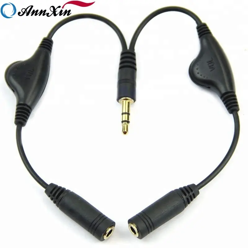 3.5mm Headphone Stereo Audio Y Splitter aux jack Cable 1 male to 2 female With adjustable volume switch