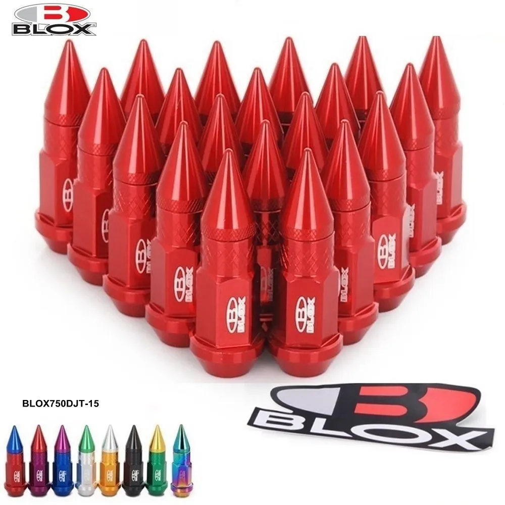 Blox Corse 20Pcs M12X1.5 di Alluminio 50 MILLIMETRI Estesa Tuner Ruote Cerchi Lug Nuts Con Spikes Spear tip M12 * 1.25 BLOX750DJT-15