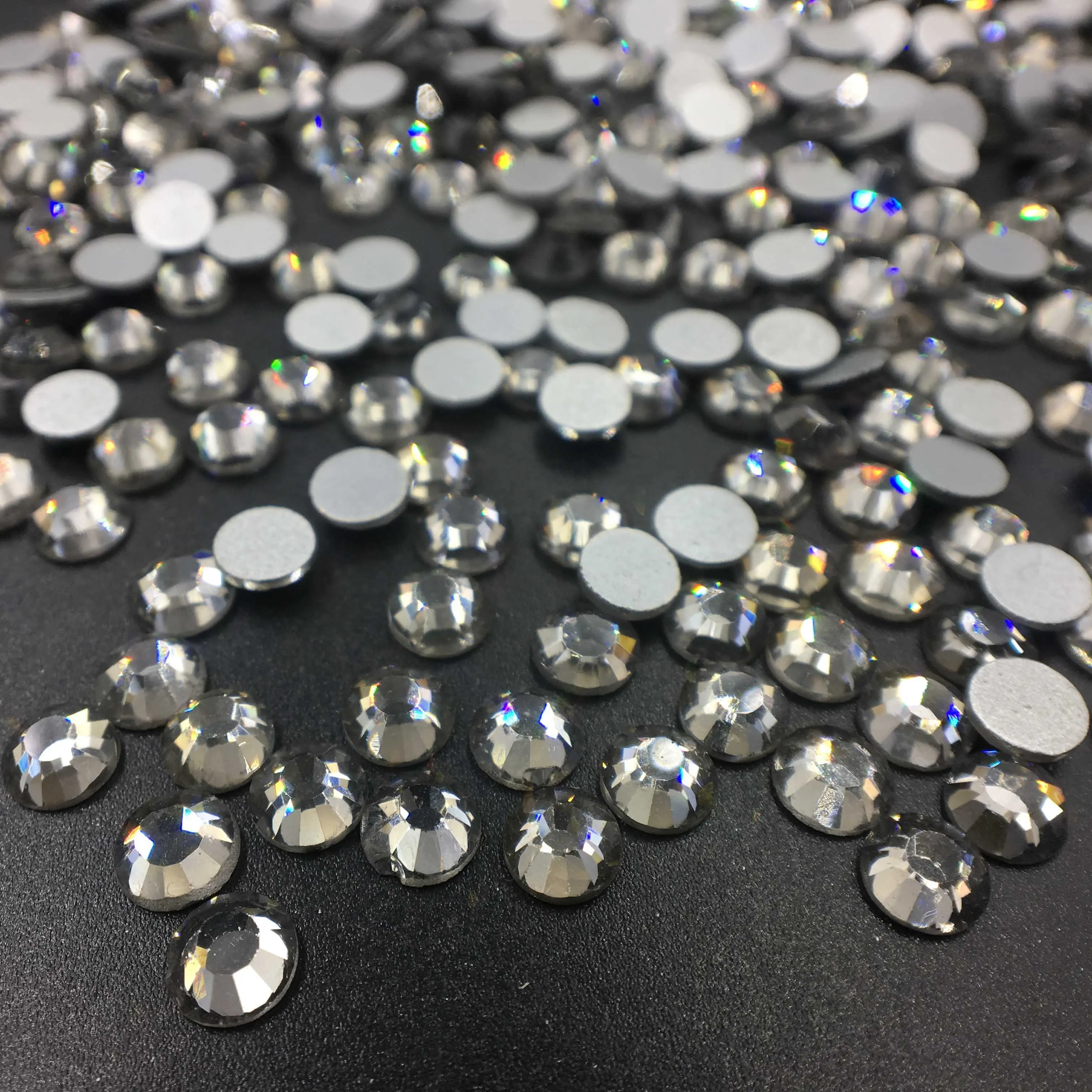 Оптовая продажа, стеклянный камень с плоской задней поверхностью для дизайна ногтей, черные кристаллы, светло-серые алмазные Стразы