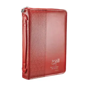 Large size red pu in pelle con zip bibbia libro copertura con logo stampa a caldo