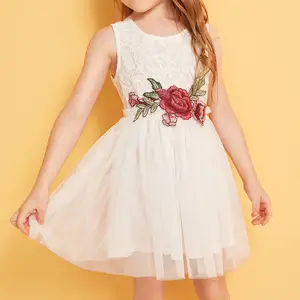새로운 스타일 소녀 드레스 아플리케 사랑스러운 드레스 수 놓은 메쉬 볼 가운 어린이 파티 드레스