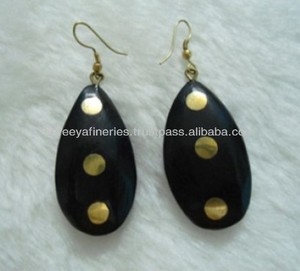Studded Wood Drop Earrings Fashion <b>Jewellery</b> Hand Crafted <b>Wooden</b> Earrings Wholesale Jewelry Supplier - Product Image 3